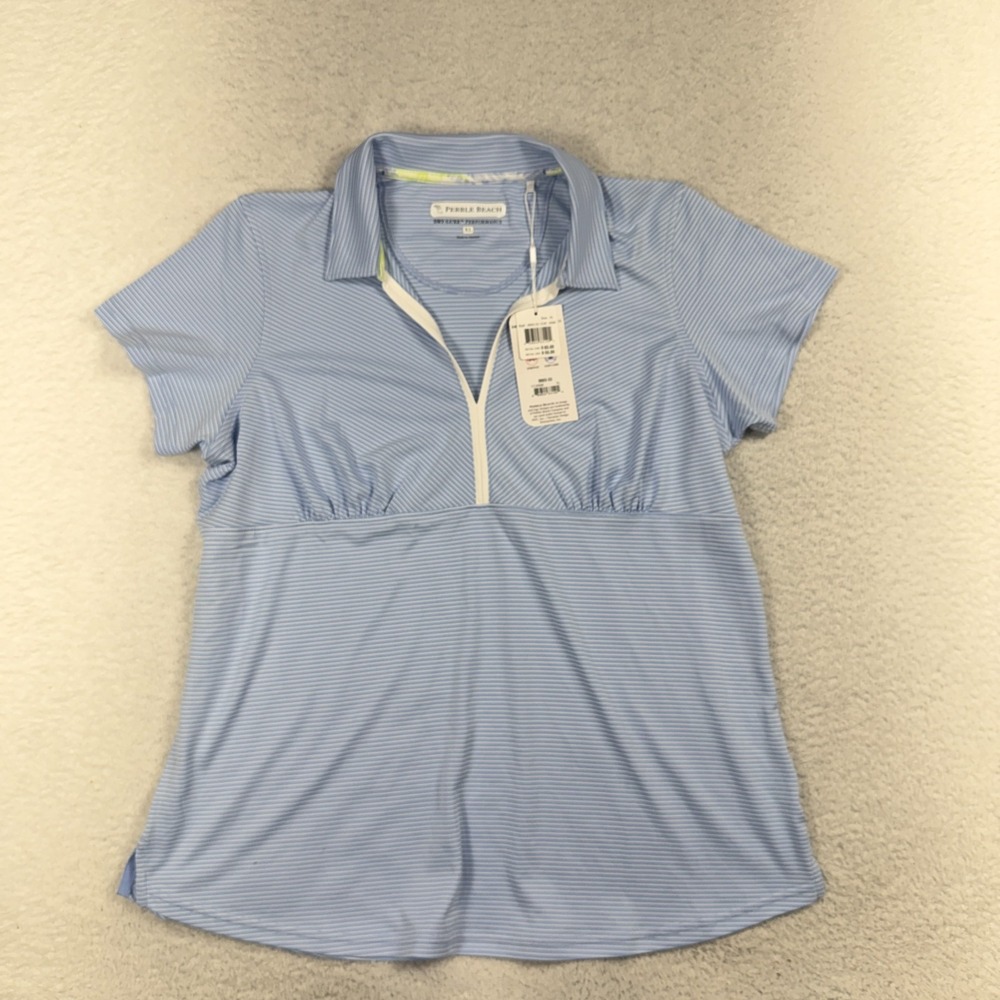 Pebble Beach Polo Shirt XL Blue Striped Dry-Luxe Performance Golf NWT 55$ NEW